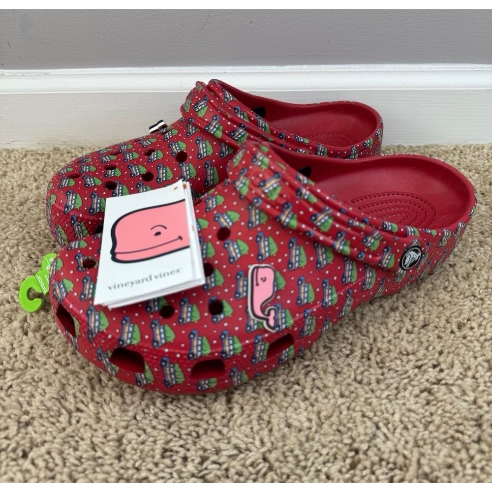 Vineyard Vines x Crocs Classic Clog Holiday Woodie Wagon Red Mens 8 Women 10 NEW